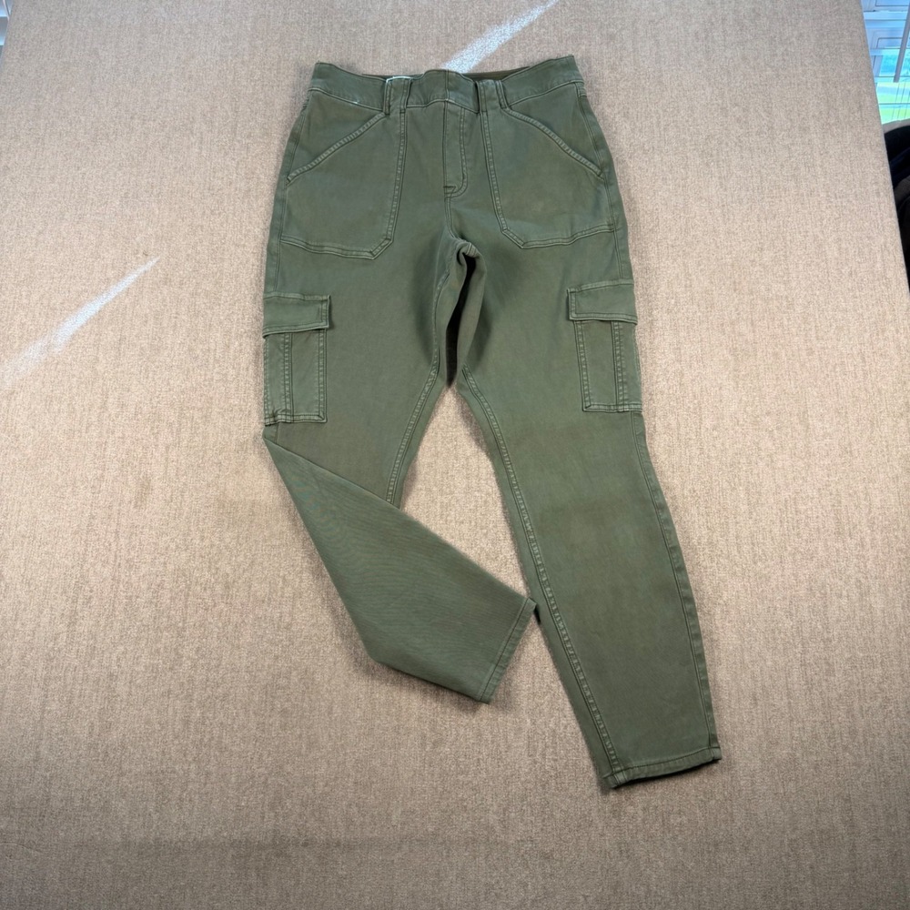 Spanx Cargo Pants Womens XL Petite Green Stretch Twill Ankle Utility Pockets